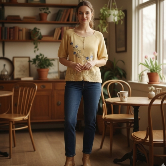 Vintage R&K Originals short-sleeve knit cardigan Size 20W Cottagecore - Picture 2 of 11